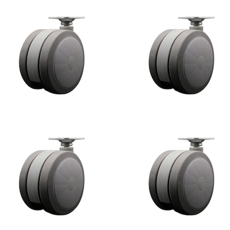 Service Caster 4'' Gray Heavy Duty Floor Safe Twin Wheel Casters Top Plate , 4PK SCC-TP02S100-TPR-GRY-4